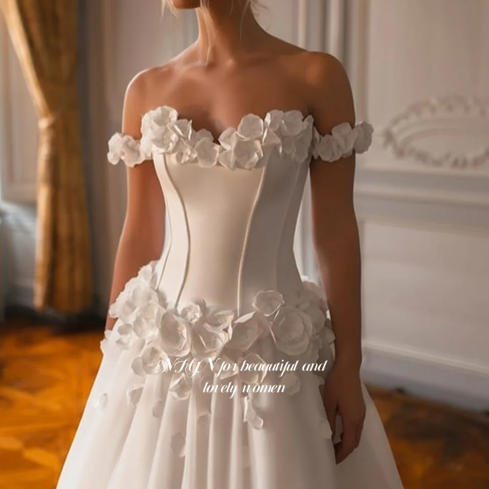Sukienka wieczorowa NFYN z odkrytymi ramionami, sukienka na studniówkę z kwiatami 3D, suknie na formalne przyjęcia, sukienka balowa z dekoltem w serduszko, luksusowa sukienka księżniczki, szyta na miarę