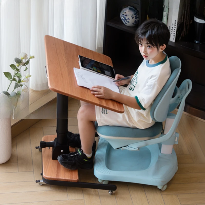 Foldable lifting solid wood children's study table Small apartment desk Bedside desk Mobile computer desk Writing table