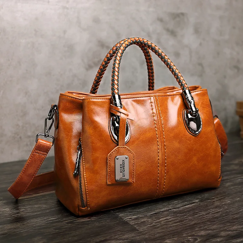 Ladies Handbag Retro Shoulder Bag High Quality Messenger Bag Square Handle Luxury Cowhide Doctor Bag Women's Tot