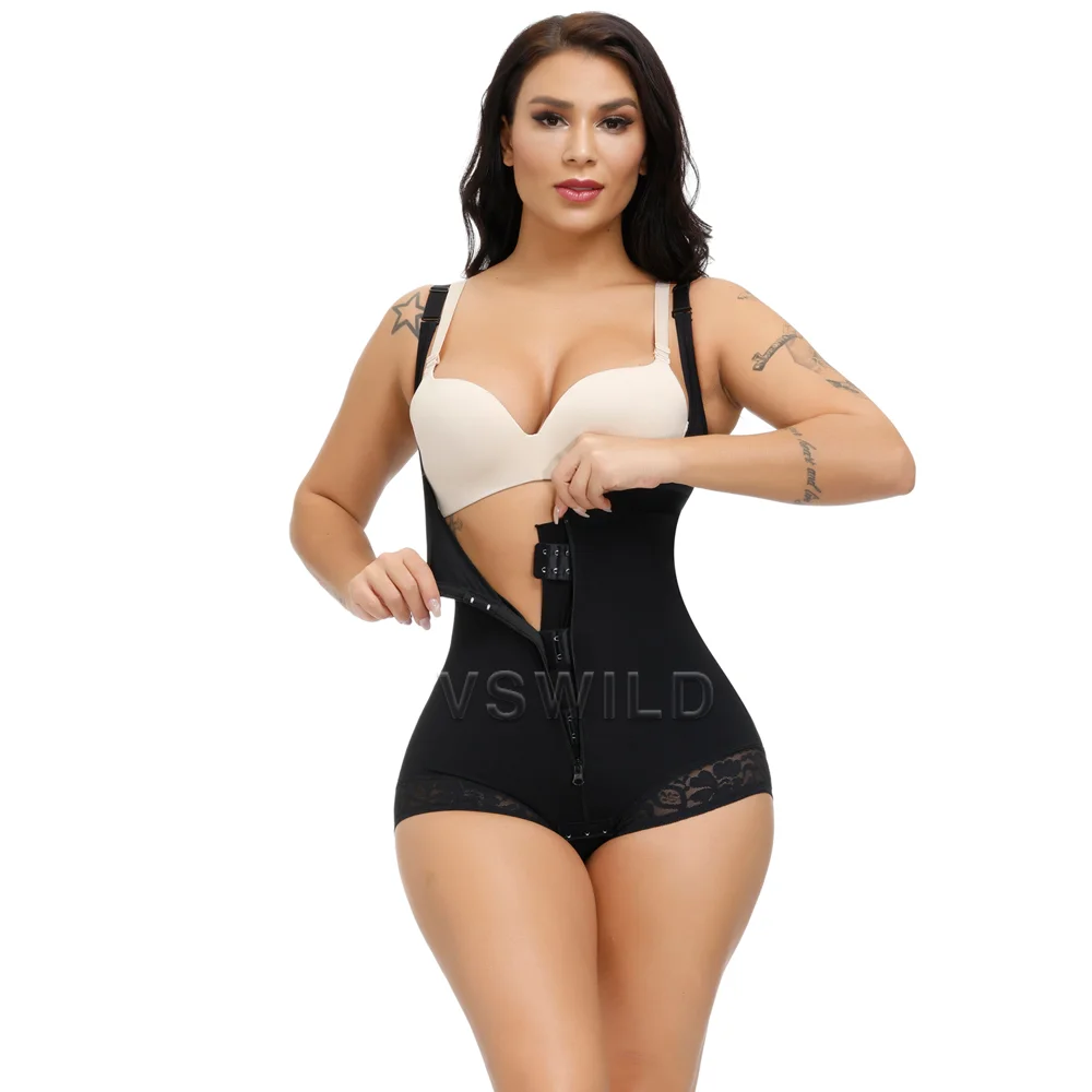 Lace Bodysuit Firm Control Butt Lifter Adjustable Hook And Eye Open Crotch Compression Women ShapewearOpen Bust Body Shaper for