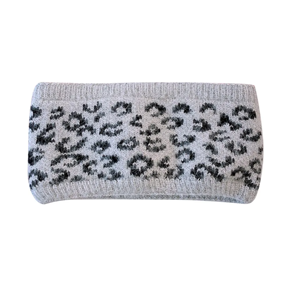 

1pc Leopard Print Knit Headband For Women Lightweight Warm Winter Hair Wrap For Yoga Sports Face Cleaning Shower Makeup Grey