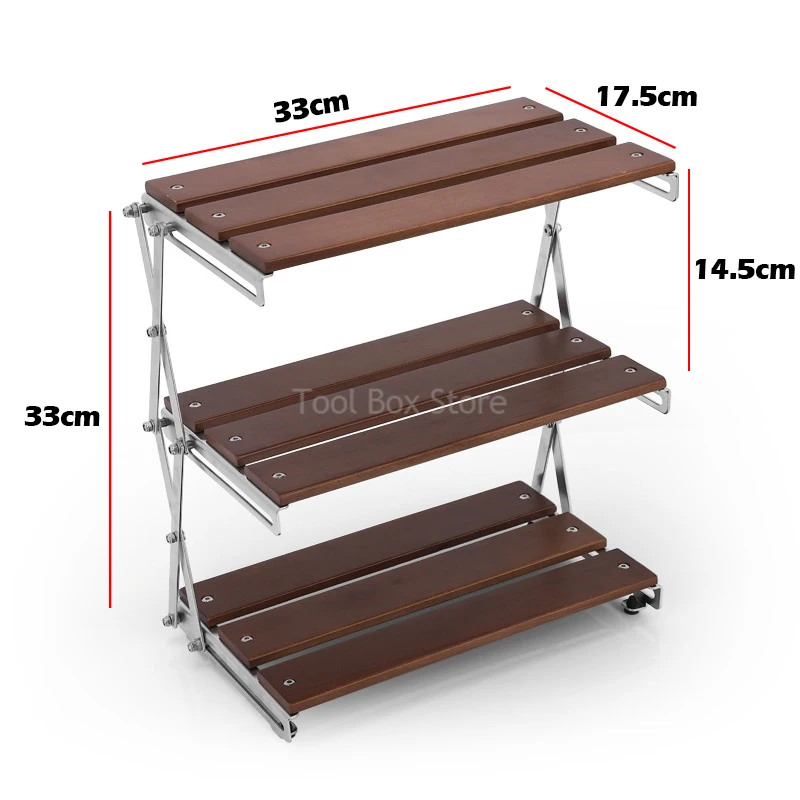 Outdoor Camping Rack Wooden Folding Shelf Portable 3-stage Storage Rack Foldable Mountain Hiker Table Camping Shelf Coffee Table