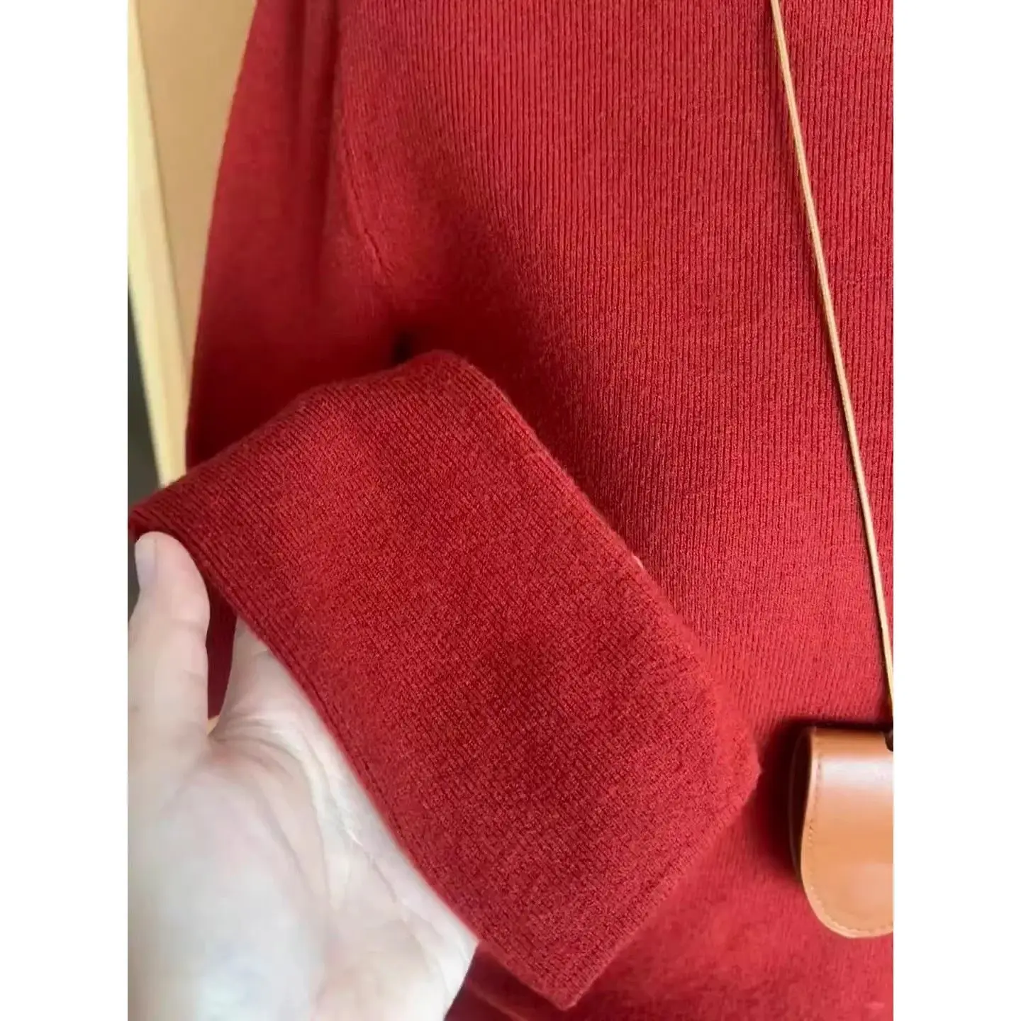 Red Knitted Sweater Women's Layering Small Stand Collar Christmas New Year Good Luck Knitwear Comfortable Winter Long Sleeve Top