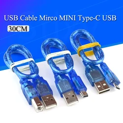 30cm USB Cable UNOR3 R3 / Mega 2560 R3/ ADK USB-A to USB-B for Arduino MINI TYPE-C MICRO Printer Cable