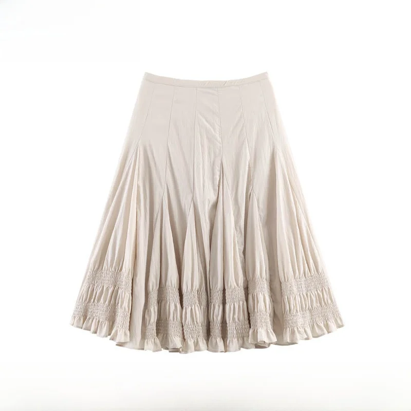 Spring Summer New Arrival Women's Fashionable Versatile Wave Wide Hem Midi Skirt Standard Fit A-Line Polyester Fiber Skirt