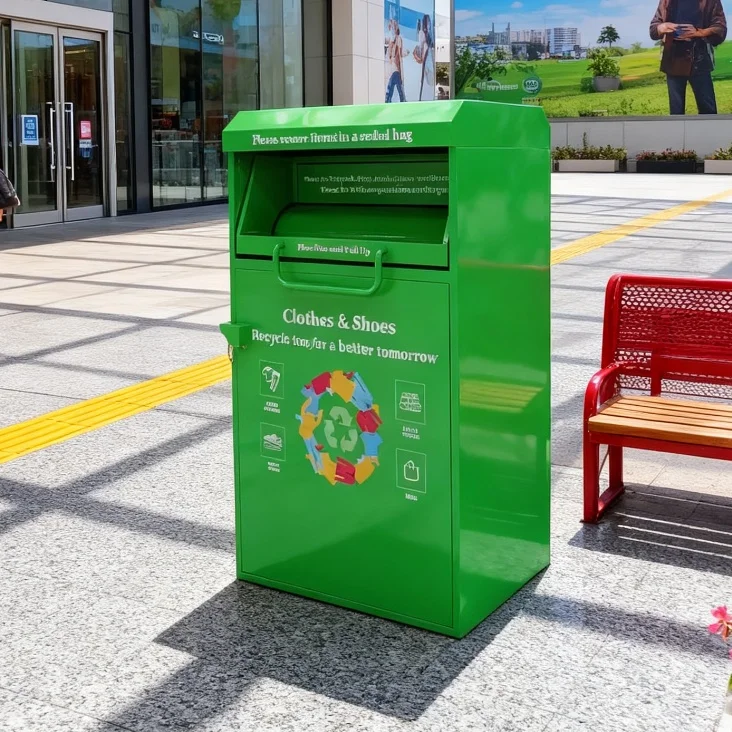 

Outdoor Galvanized Steel Used Clothing Donation Bin Container Charity Donation Drop Box Metal Clothing Recycling Bins