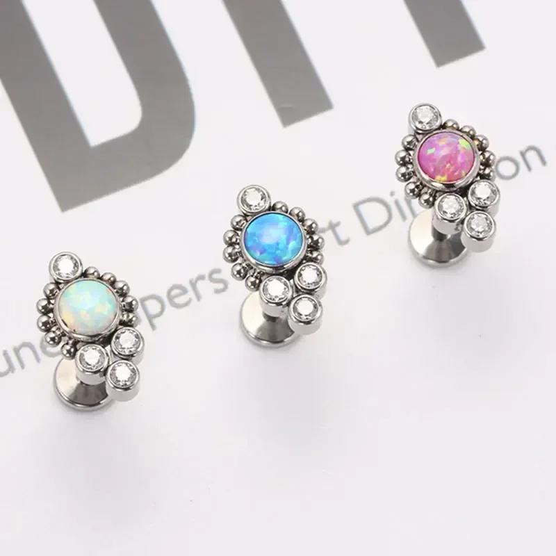 ASTM F136 Titanium Piercing Cartilage Ear Studs Zircon Opal Agate Labret Lip Tragus Christmas Gift Body Jewelry for Women