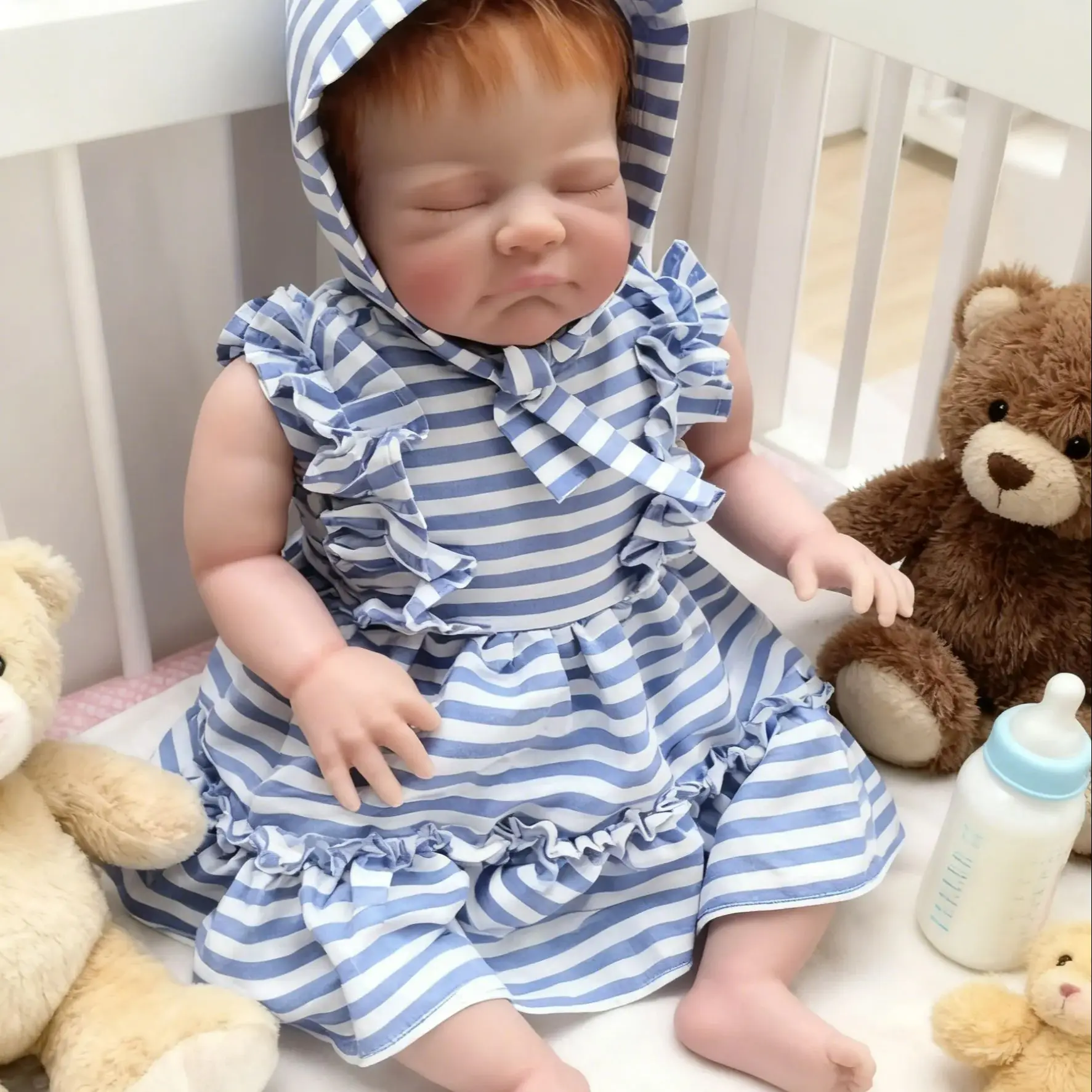 20インチ オーガスト リボーンドール - 本物そっくりの塗装済みの眠っている赤ちゃん、リアルな血管が見える、コレクターズトイ、14歳以上向け