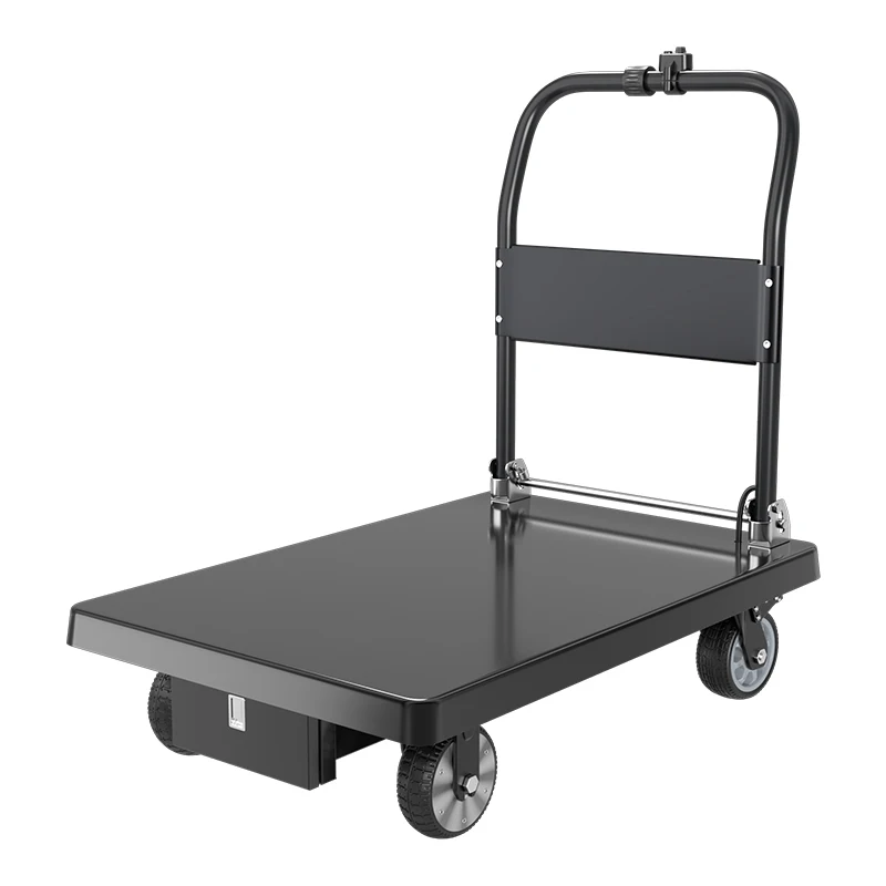 

High Load Four Wheel Flatbed Electric Trolley Steel Warehouse Transport Trolley