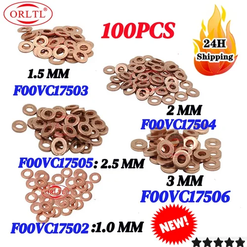 100 Uds F00VC17505 boquilla de inyector arandela de cobre F00VC17504 F00VC17503 F00VC17502 junta de pulverizador diésel F00VC17506 para cuña Bosch