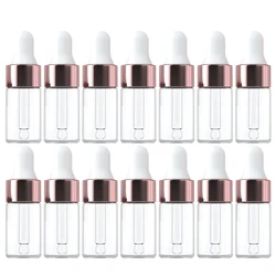 10/20 piezas Mini botellas cuentagotas de vidrio vacías botellas de aromaterapia de aceite esencial tapa de oro rosa botellas de pipetas 1ml 2ml 3ml 5ml