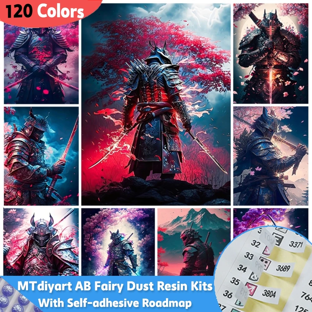 120 Colors Diamond Painting With Sticker Resin Japanese Samurai Sakura Mosaic Full Drill Embroidery Kit DIY Handmade Crafts
