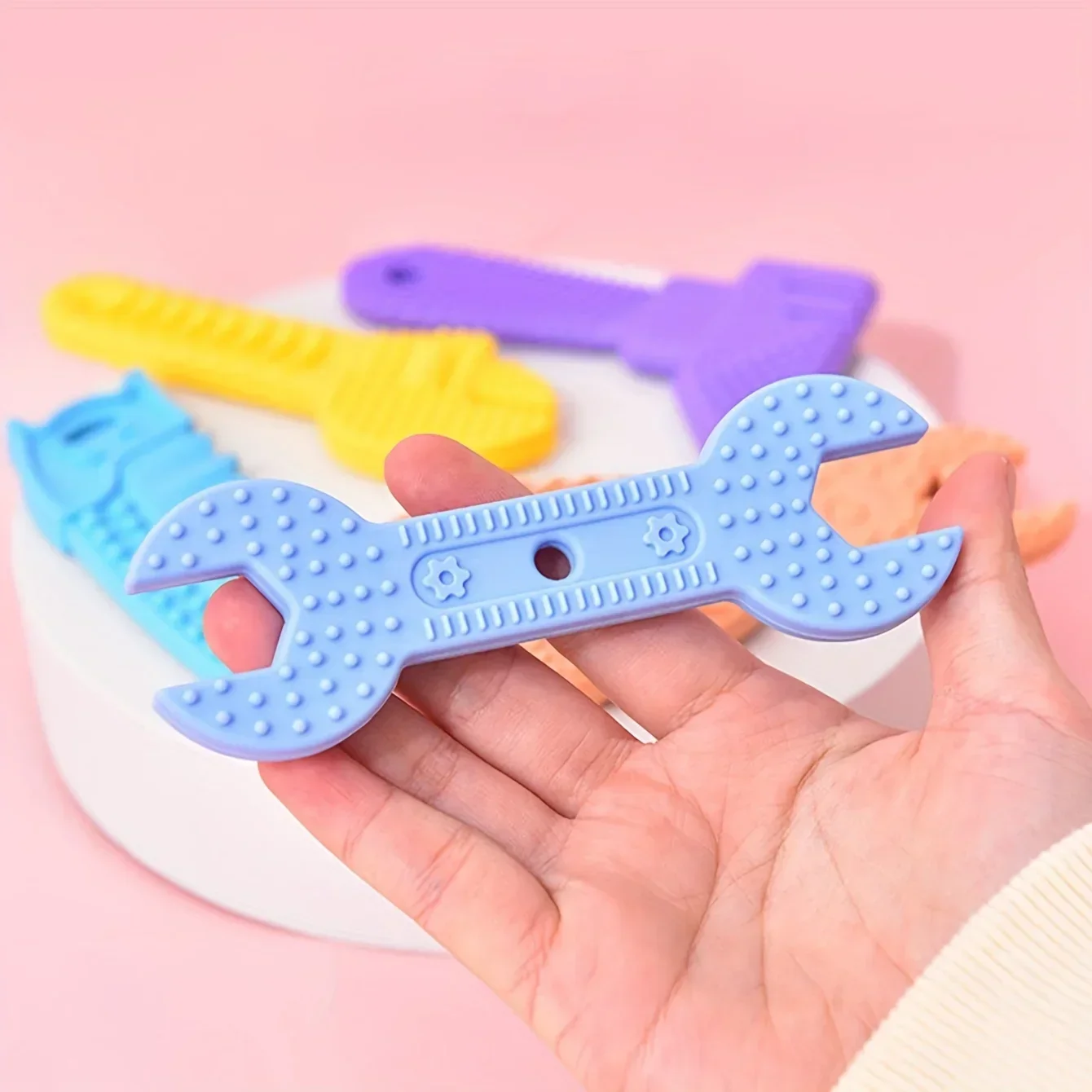 Soft and Chewy Silicone Baby Teether Gum Hammer Wrench Shape for Teething Toddlers | 0-12 Months Teeth Development Toy Babies