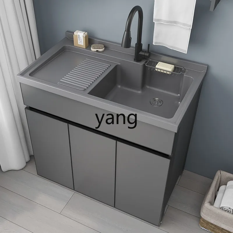 YJQ space aluminum laundry cabinet combination household laundry table face hand basin integrated cabinet with rubbing board