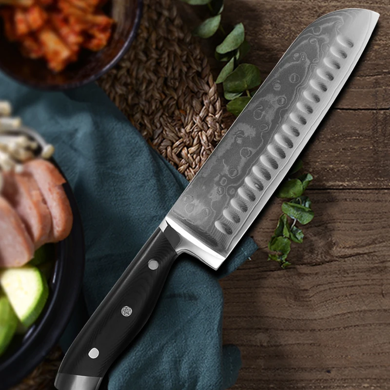 

7.7 Inch Santoku Knife G10 Handle 67 Layer Damascus Steel AUS-10 Blade Chefs Cleaver Slicing Professional Japanese Kitchen Knife