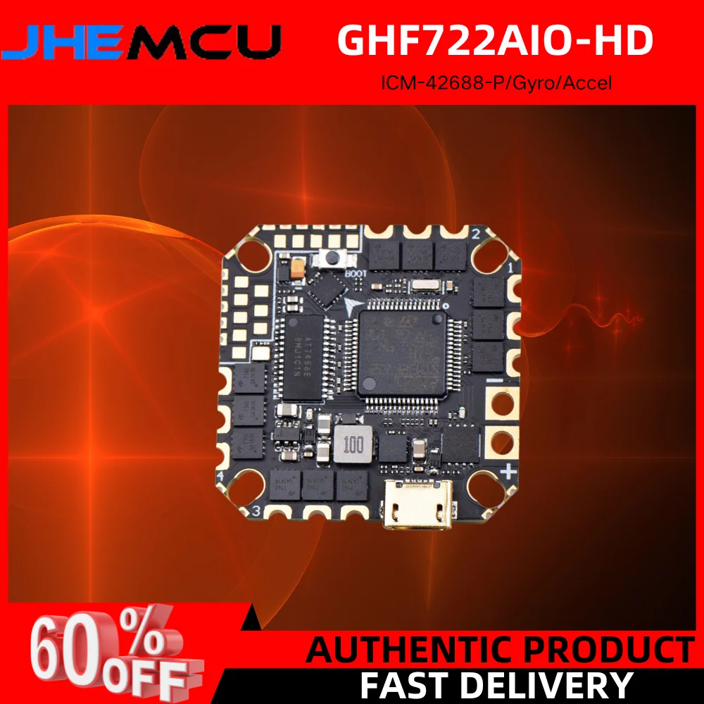 

JHEMCU GHF722AIO-ICM 40A F722 Flight Controller STM32F722 W/5V 10V BEC Built-in 40A BLHELI_S 2-6S 4in1 ESC for FPV Racing Drone