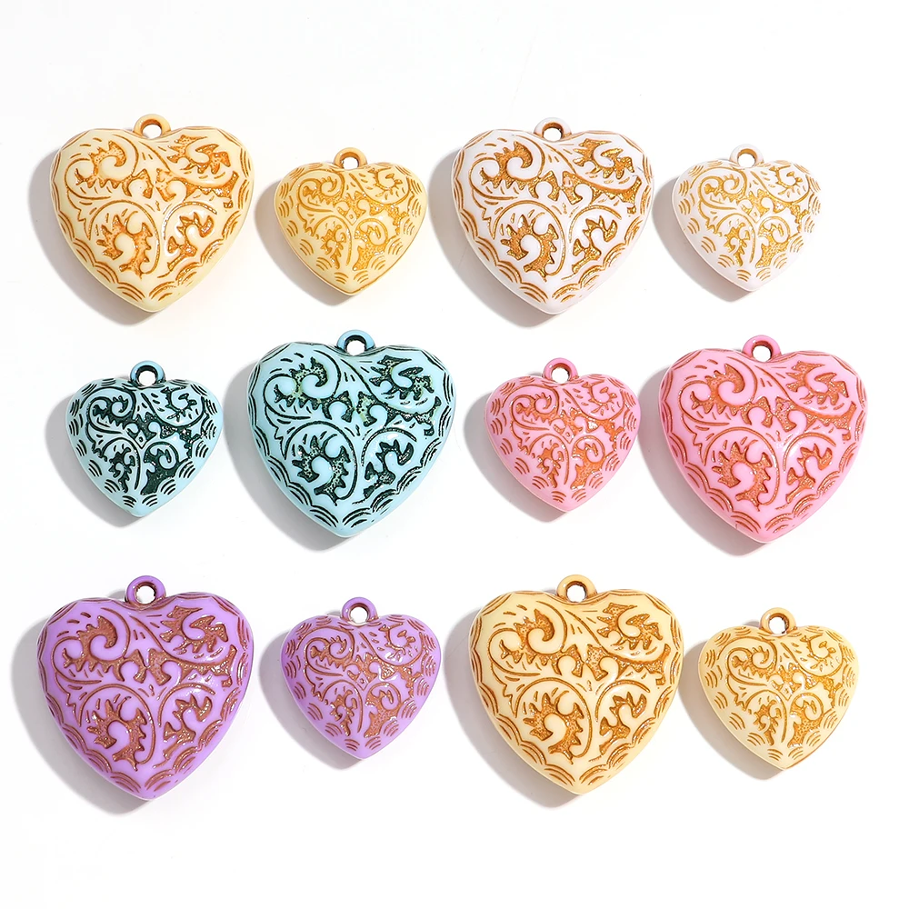 3 teile/los Bunte Acryl Geprägte Liebe Herz-förmigen Charm Anhänger für DIY Vintage-Schmuck Machen Schlüsselbund Halskette Zubehör