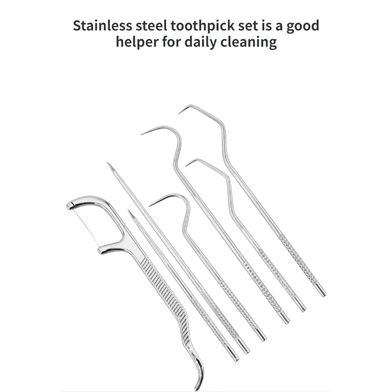 Stainless Steel Toothpick Set Portable Flossing Reusable Tartar Removal Storage Washable Metal Tube Dental Care Teeth CleanerKit