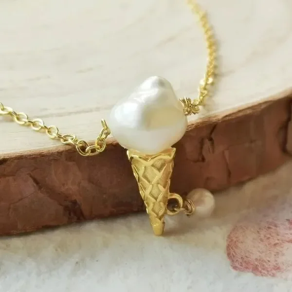 Newly Arrived Jewelry Gold Color Imitation Pearl Ice Cream Necklace Women High End Fun Cute Casual Versatile Necklace Daily Use