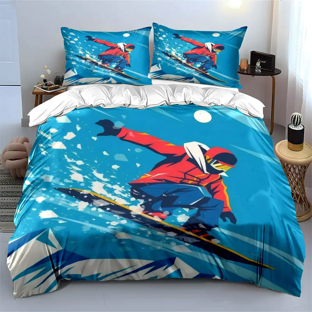 Snowboarding Adventure Poster Set Bedding Set with 1 Duvet Cover 2 Pillowcases Single Double King Queen, Gift