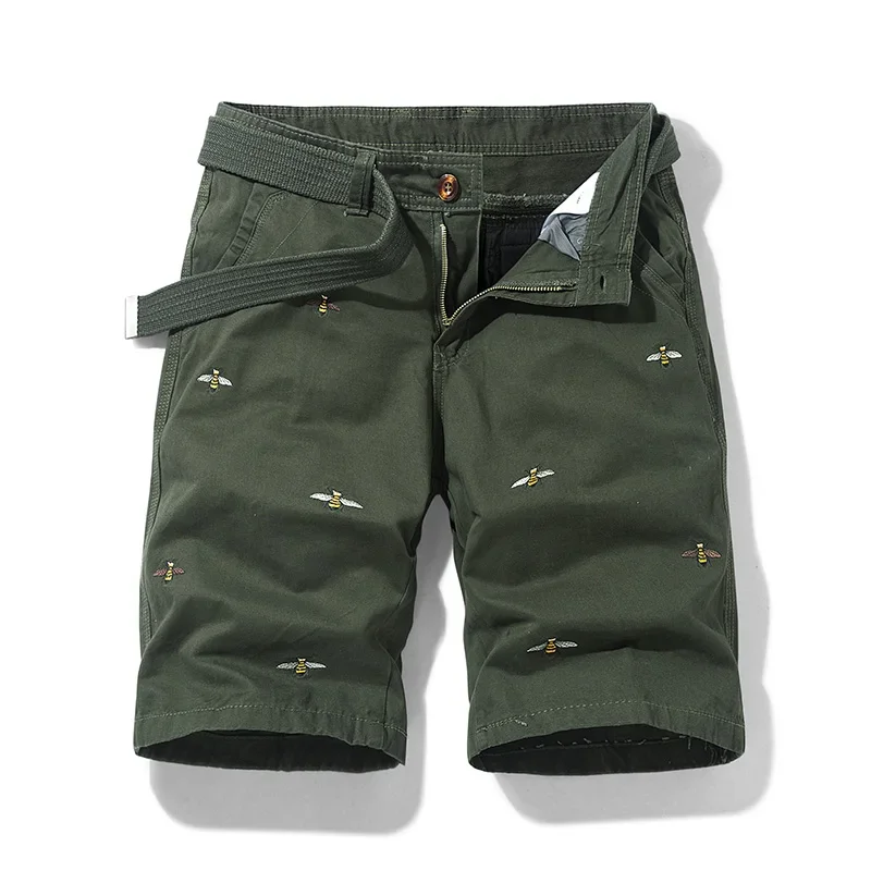 Summer men'sshorts loose straight leg pants casual solid color Japanese style over the knee sports pants multi pocket work pants