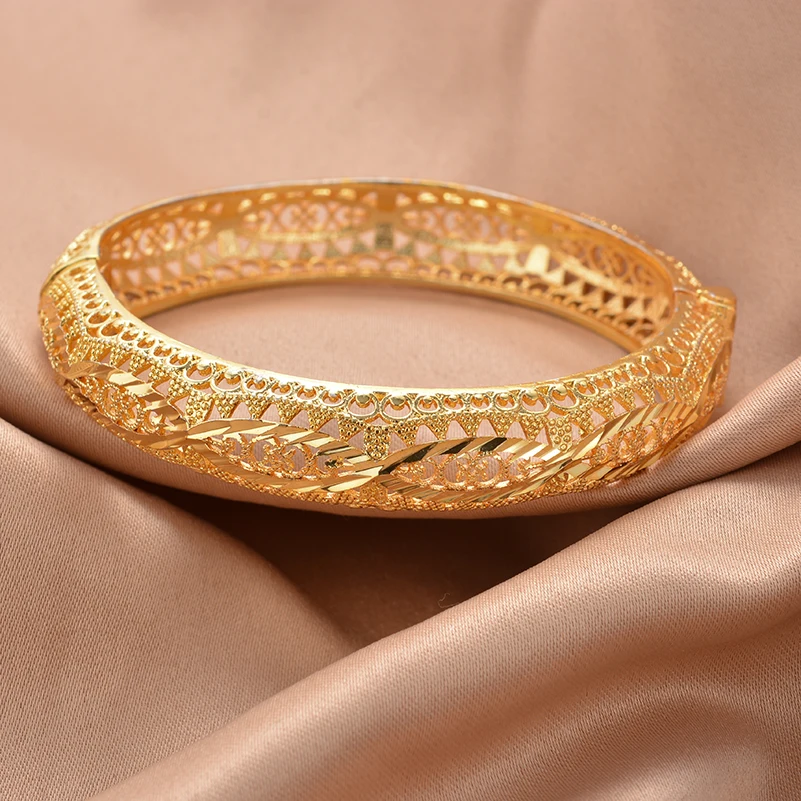Morocco Luxury Wedding Gold Color Bangles for Women Girls Bridal Muslim Arabic Bridal Dress Bride Accessory Jewelry
