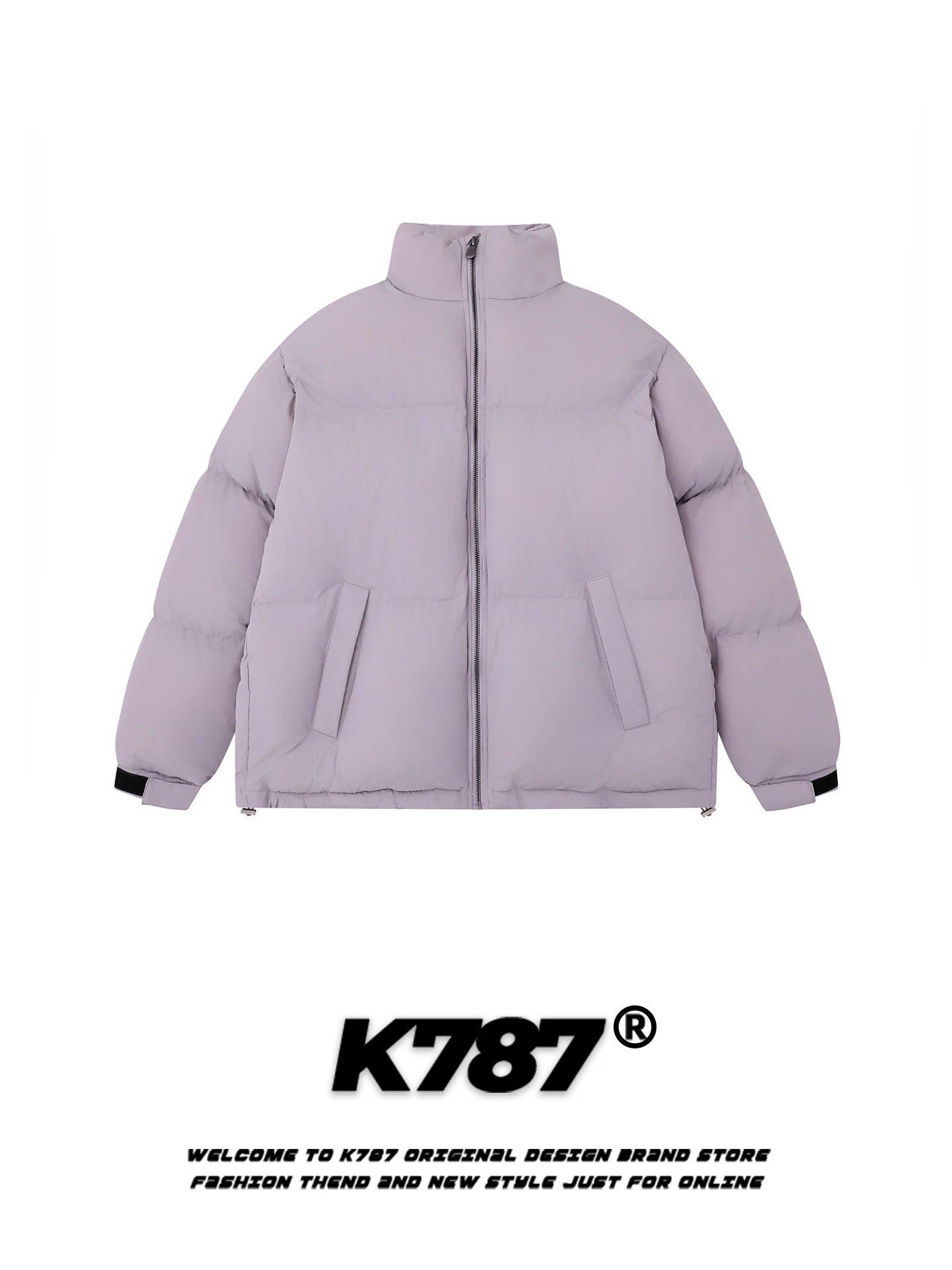 

K787 American Retro Thiened Cotton Jaet Purple Stand Collar Loose Warm Outerwear for Men And Women Winter Bread Coat