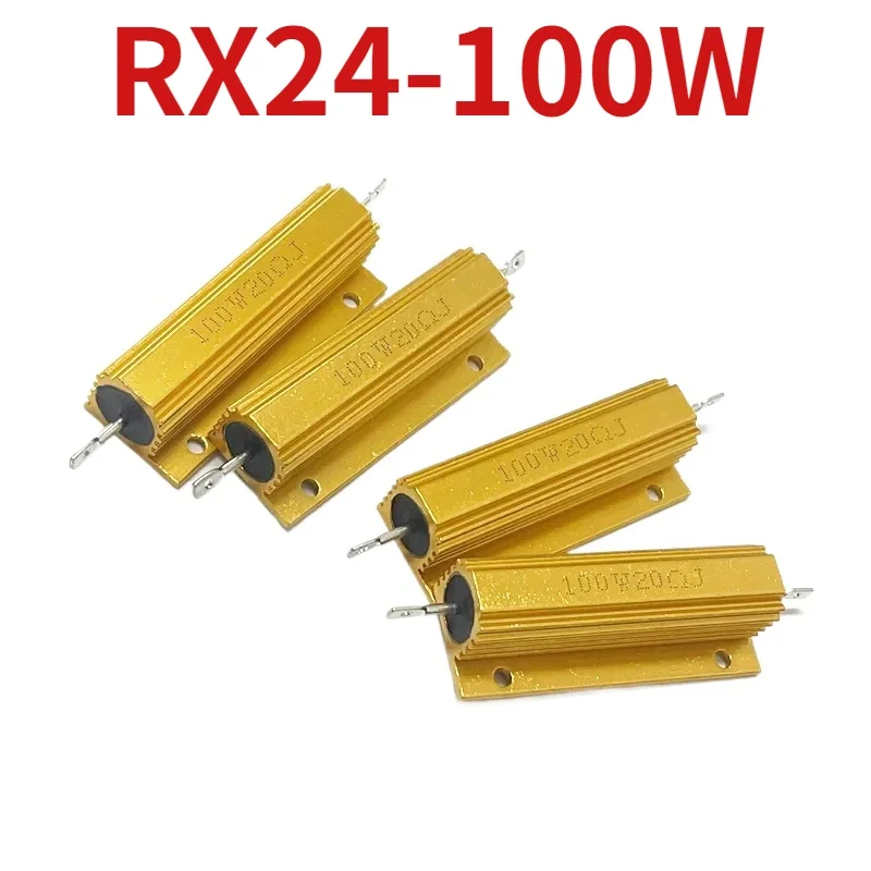 1PCS RX24-100W Gold Aluminum Housed Resistor 1R 2R 4R 6R 8R 10R 20R 47R 100Ohm 1K 10K