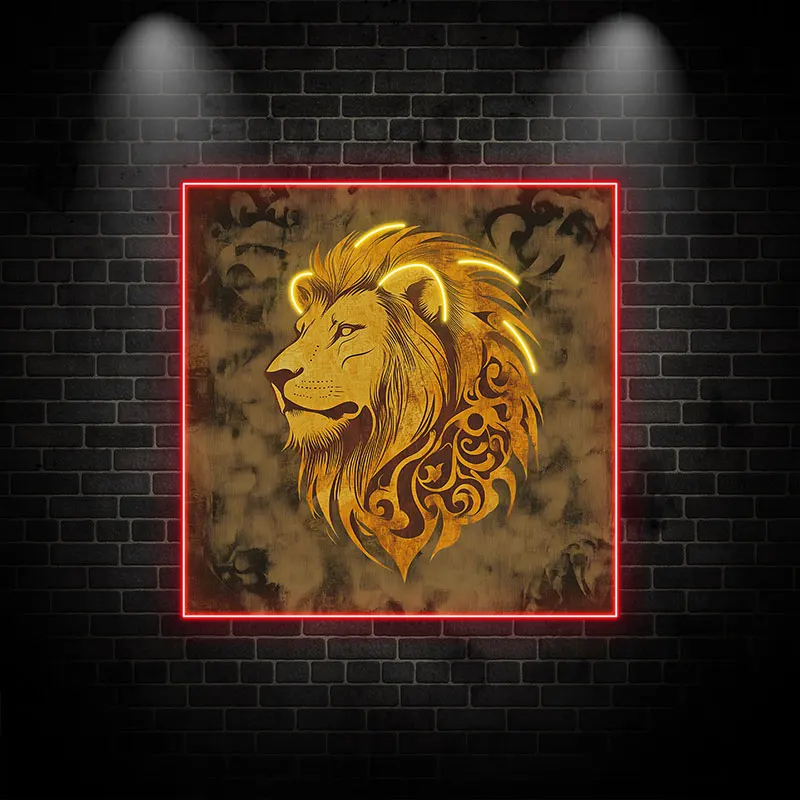 Majestic Lion Neon LED Wall Art - Illuminated Tribal Lion Head Design for Home & Office Decor, Perfect for Living Room & Bedroom