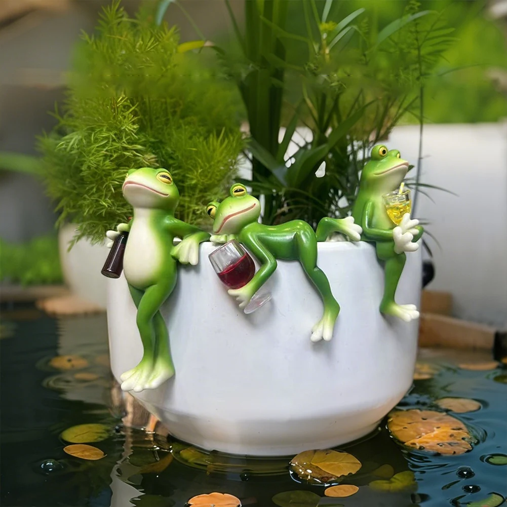 Funny Drinking Frog Statue Planter Hugger Resin Hanging Frog Figurine Small Frog Figurine Plant