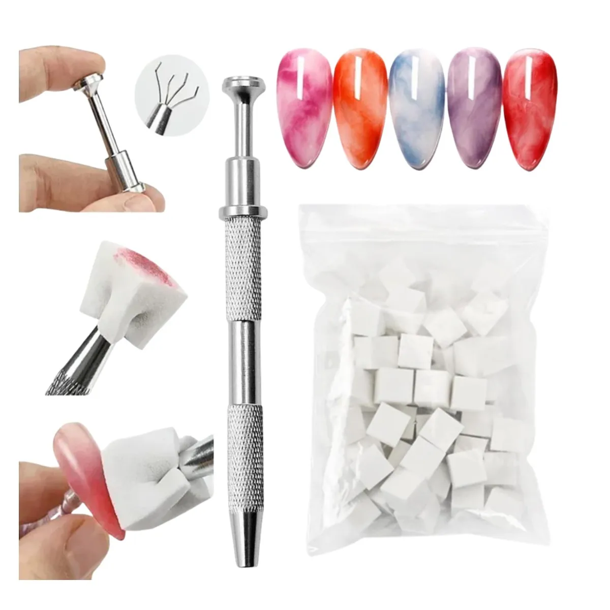 50pcs Ombre Sponge for Nails, Soft Gradient Nail Sponge with Grabbing Pen Ombre Nail Brush French Tip Tool Manicure Design Acces image 4