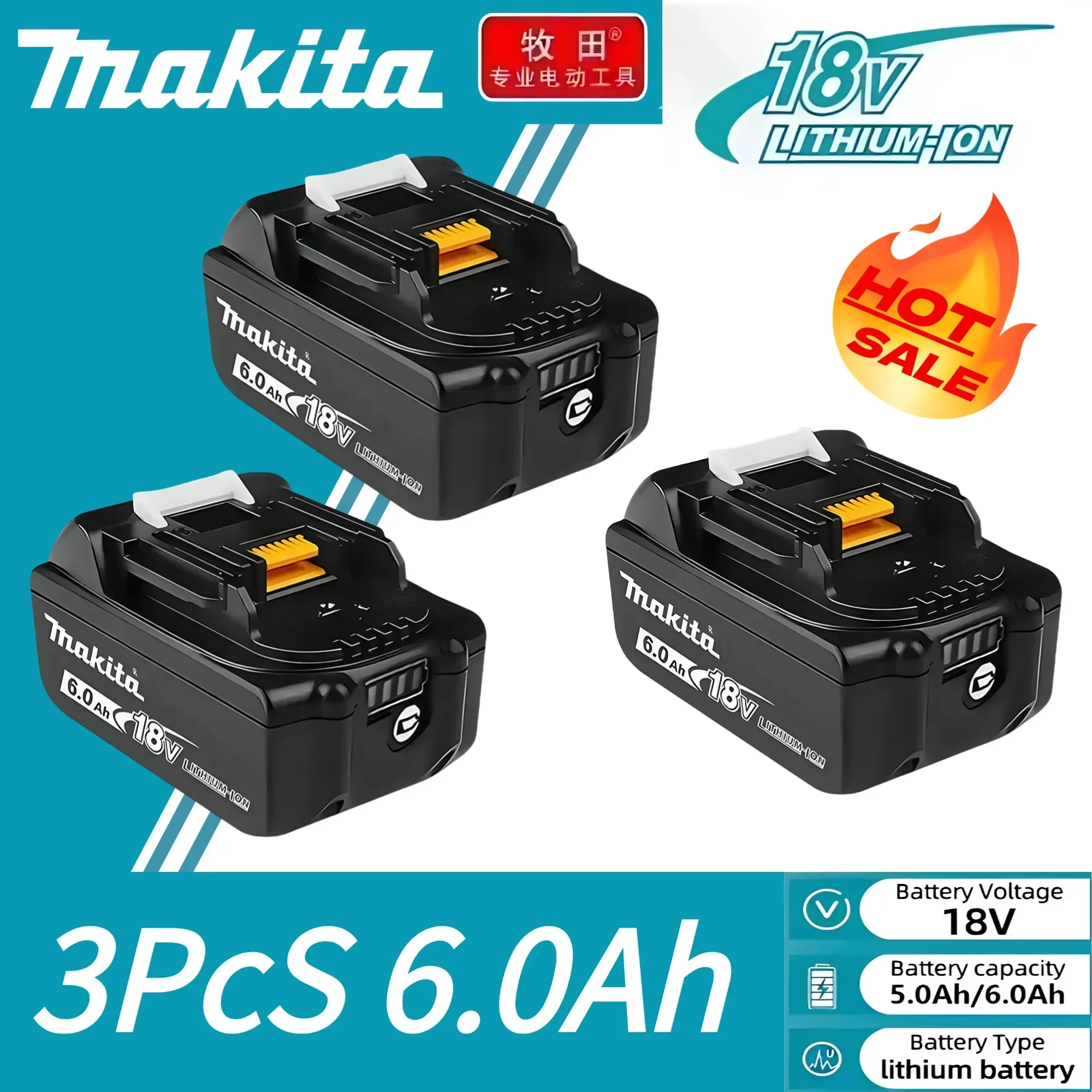 100% originele Makita 18V 6.0Ah Oplaadbare Batterij, Voor Makita BL1830 BL1830B BL1840 BL1840B BL1850 BL1850B Elektrisch gereedschap Batterij