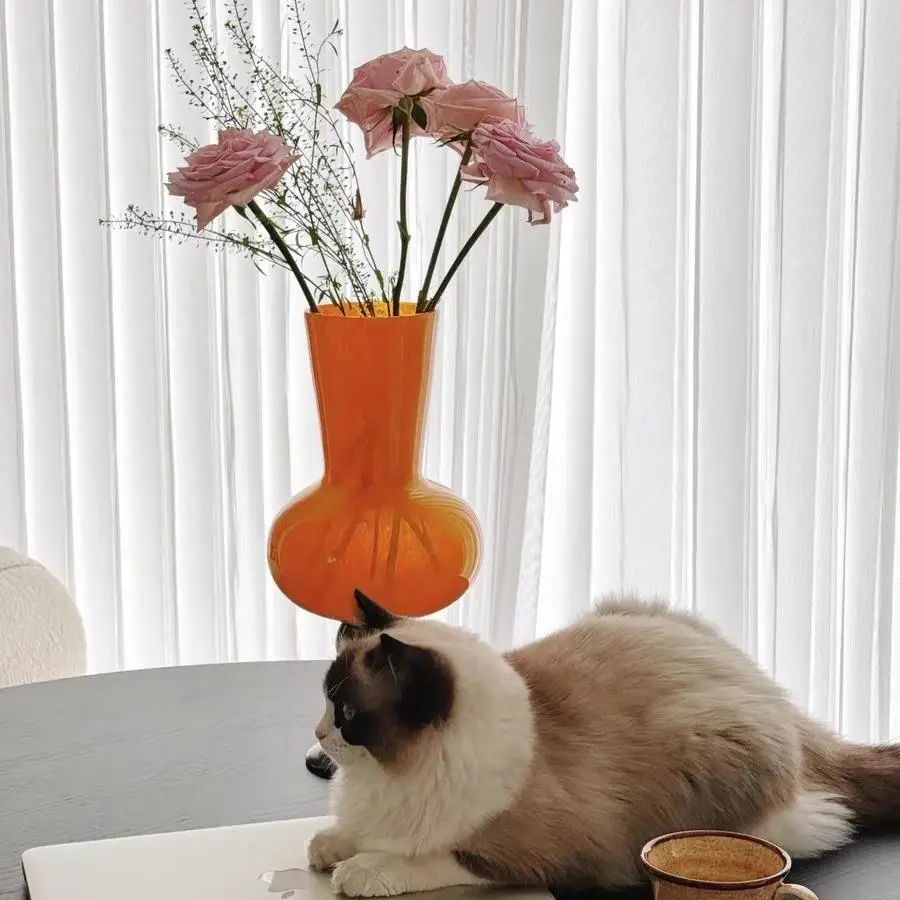 

Modern mat Orange High-legged Glass Vase Floral Arrangement Desktop Decorative Accories for Home Decoration