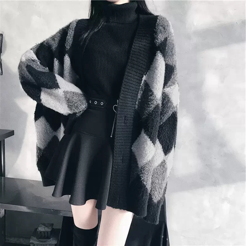 

2022 Autumn Winter New Korean Version All-match Sweater Retro Japanese Style Lazy Sweater Coat Loose Long Knitted Cardigan Coat