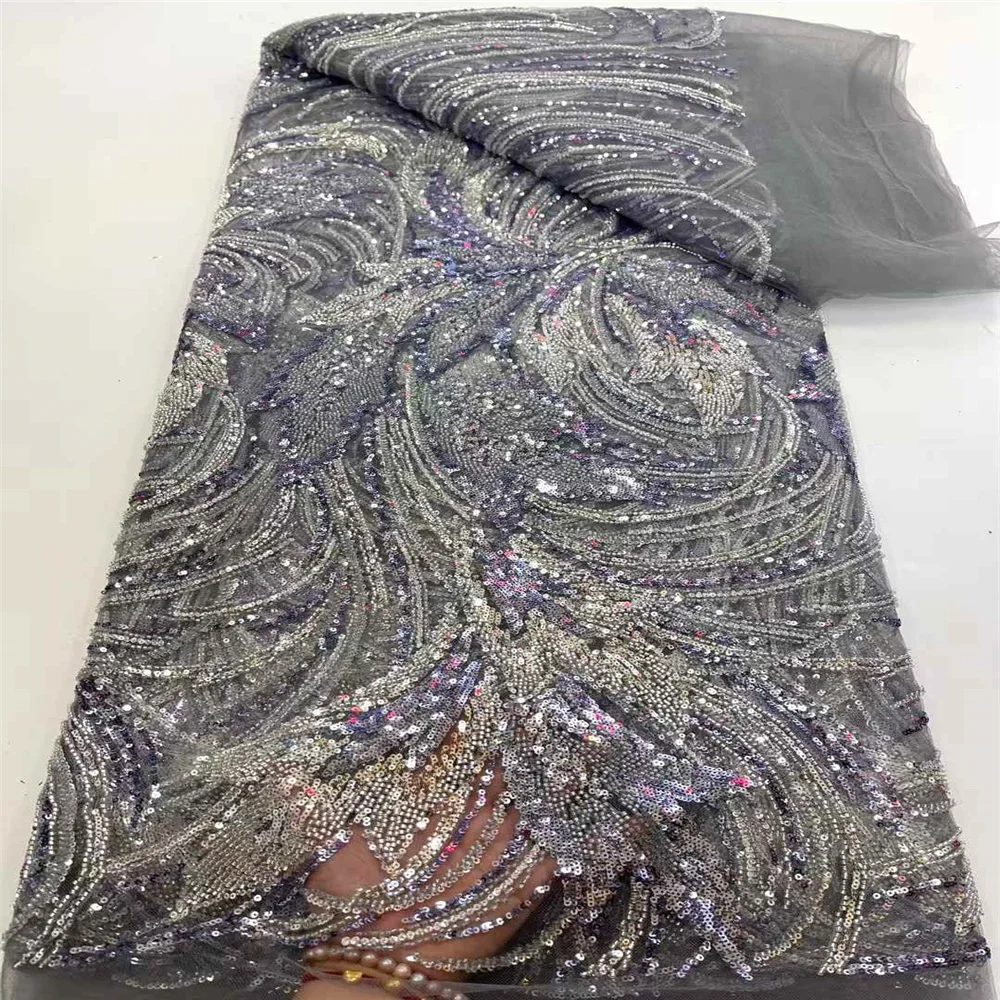قماش دانتيل أفريقي فاخر قماش ترتر شبكي فرنسي 2025 خرز خياطة عالي الجودة مطرز دانتيل تول نيجيري