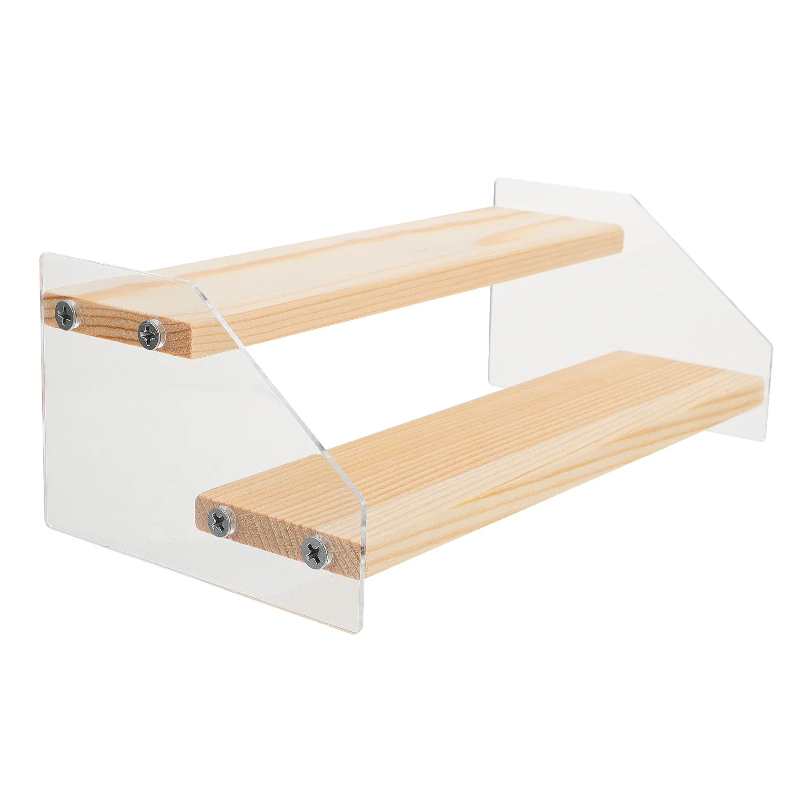 1Pcs Clear Acrylic Wooden Multi-Level Dessert Display Stand Versatile Compact Storage Rack for Wallets Glasses Arts Crafts