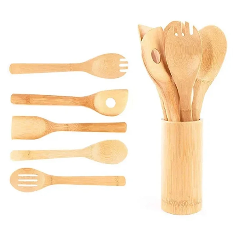 Kitchen Accessories Eco-Friendly Kitchenware Cooking New Shovel Bamboo Spatula Kitchen Utensil 8Pcs Set Retail