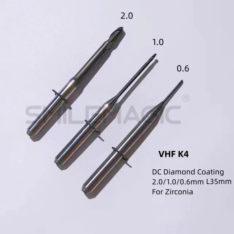 

VHF K4 Milling Burs 40mm Length for Zirconia Miling Cutter 2.5/2.0/1.0/0.6 for Milling Zirconia DC Diamond Coating