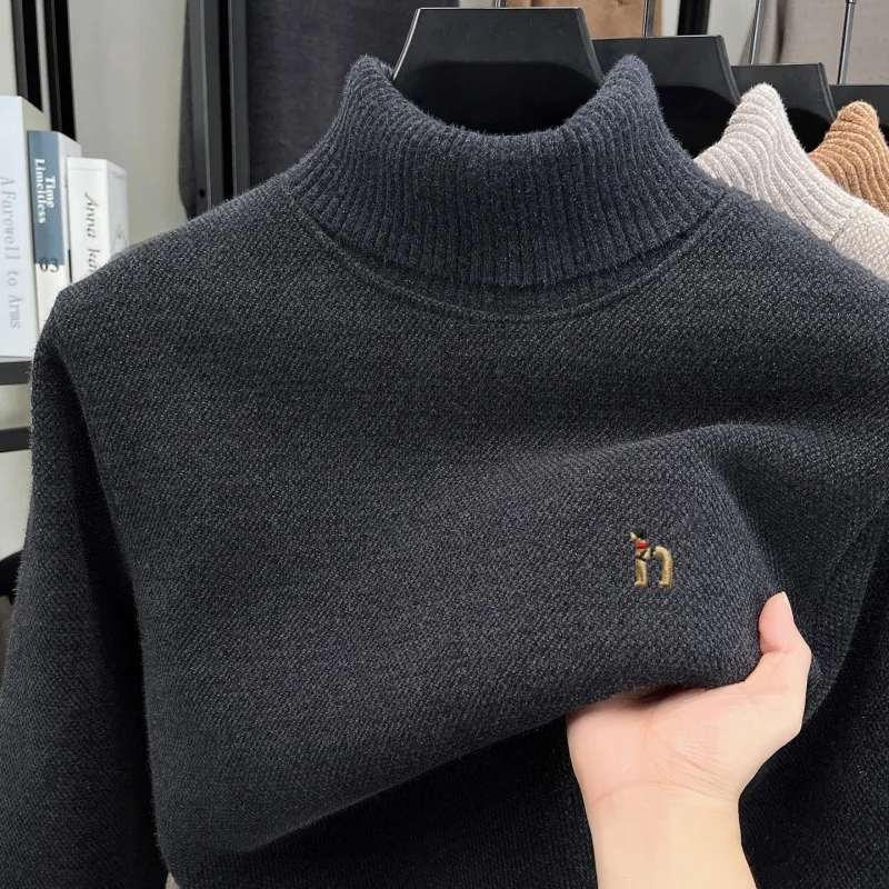

High end brand fashion sweater men's cartoon dog embroidery Korean high neck top winter comfortable warm casual knitted pullover