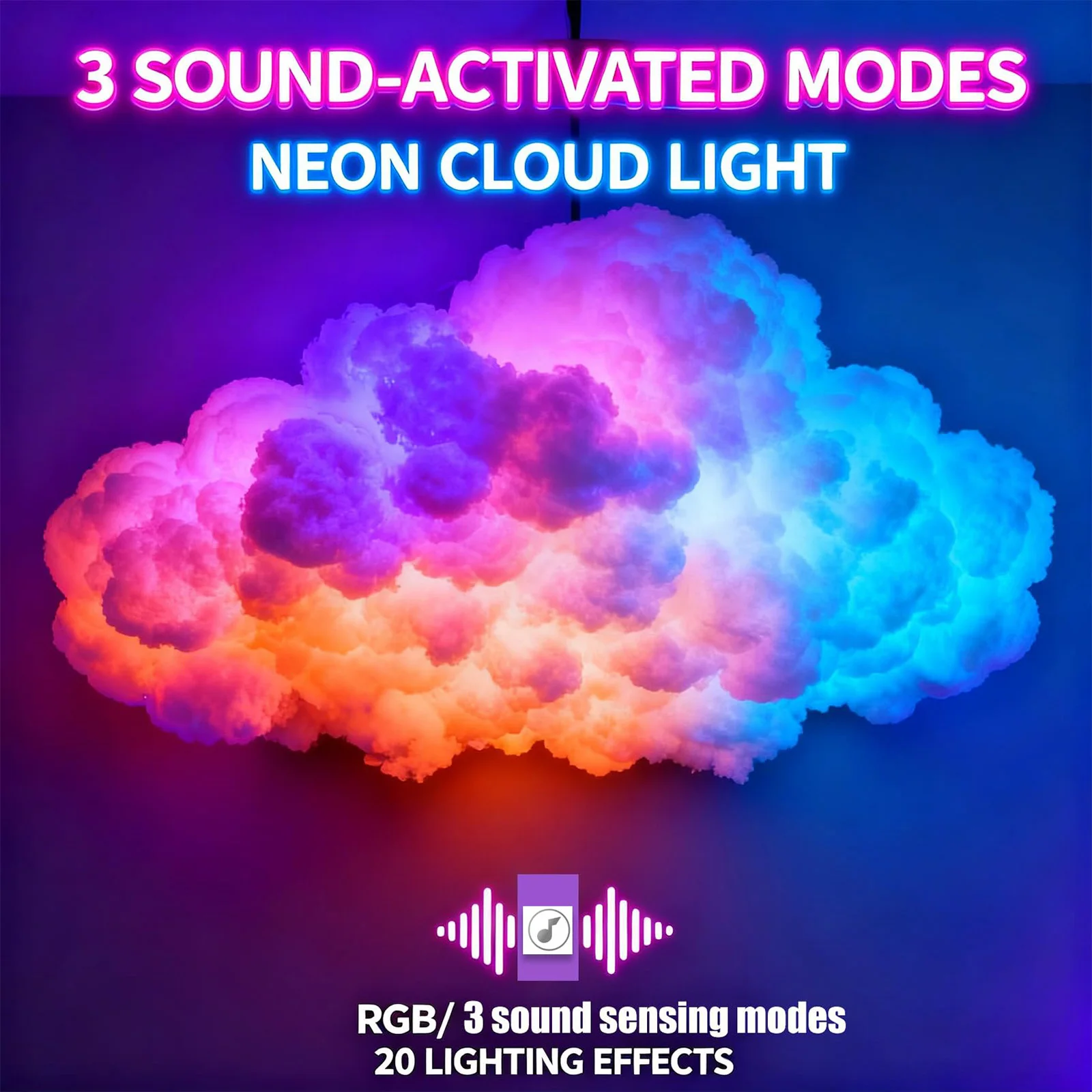 3D Big Cloud Lightning Light USB-Powered RGB Cloud Lamp for Adults Kids Indoor Home Bedroom
