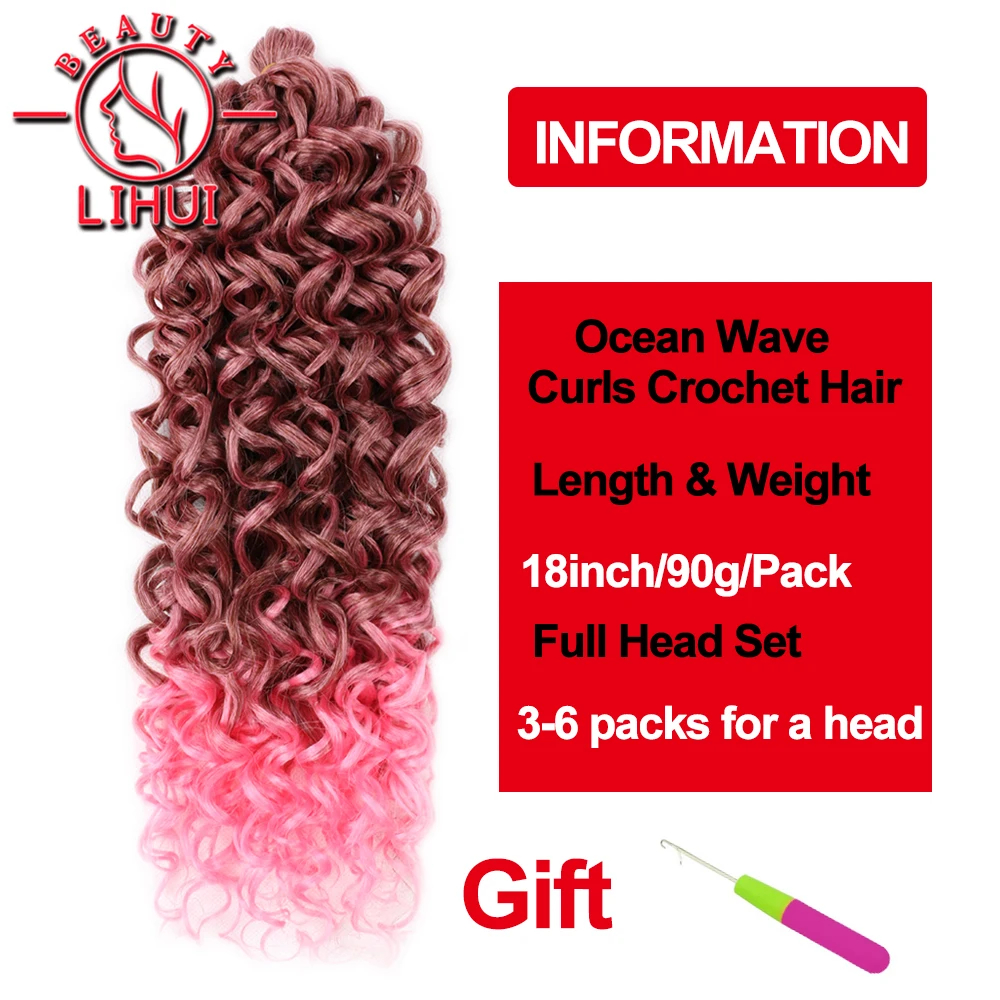 Synthetic Ocean Wave Crochet Hair 18 Inch Hawaiian Afro Curly Braiding Hair for Water Wave Crochet Braids 27/30/Pink 613 LiHui