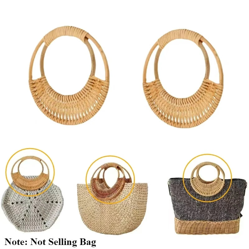 2Pcs Wooden Rattan Purse Bag Handles Hand-woven Bamboo Handbag Tota Bag Hanger DIY Luggage Wooden Handle Replacement Accessories