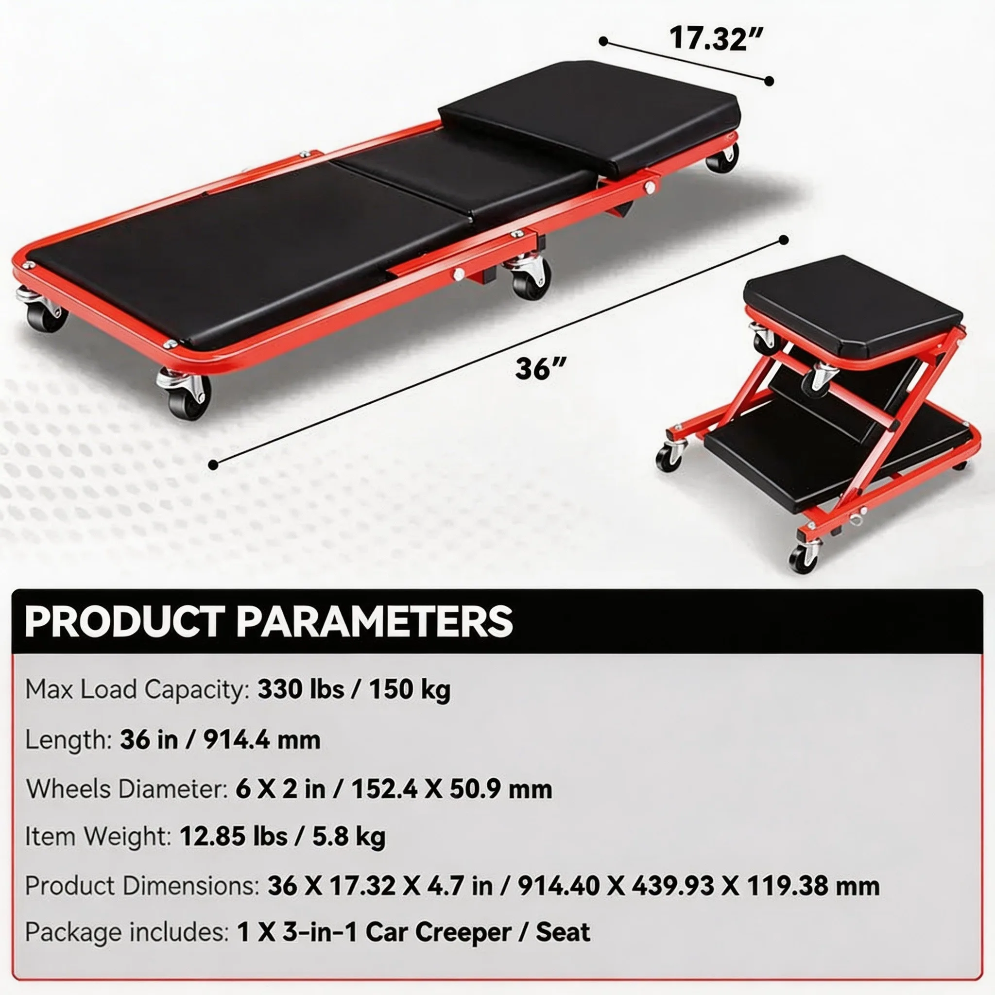 Mechanic Creeper Seat with 6 S - Garage Creeper Roller recension och pris