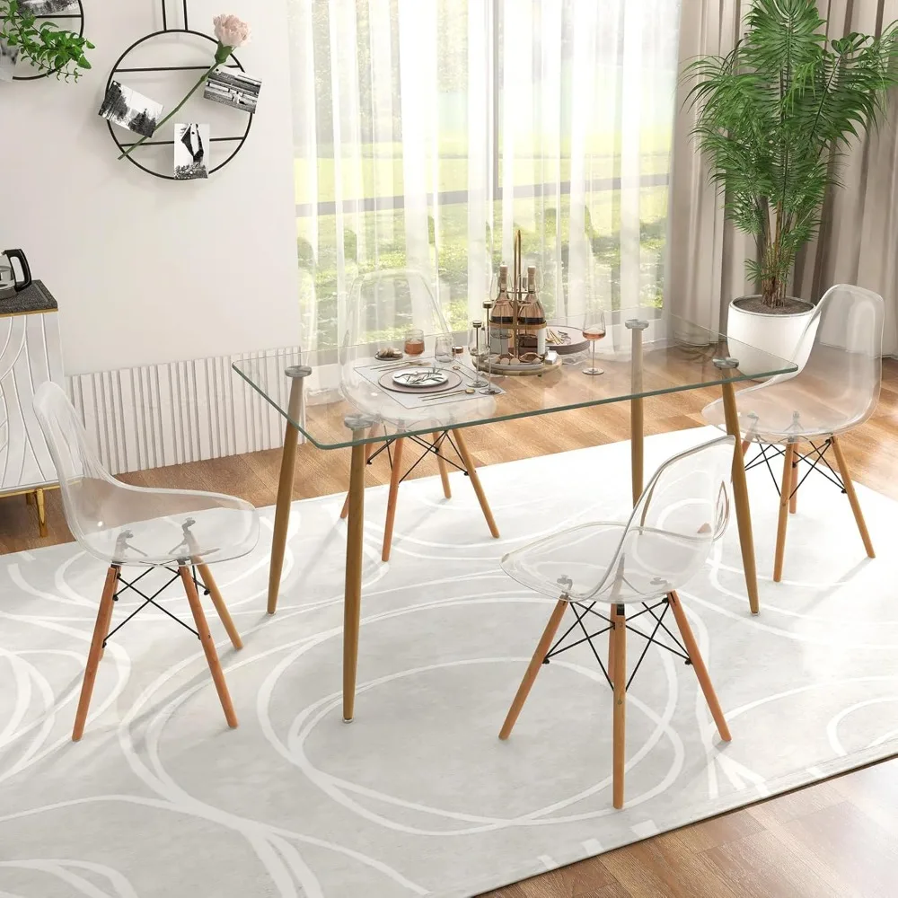 Glazen Eettafel Set Voor 4, Modern Gehard Glas Keukentafel En Stoelen, Glazen Eettafel Voor Kleine Woonkamer