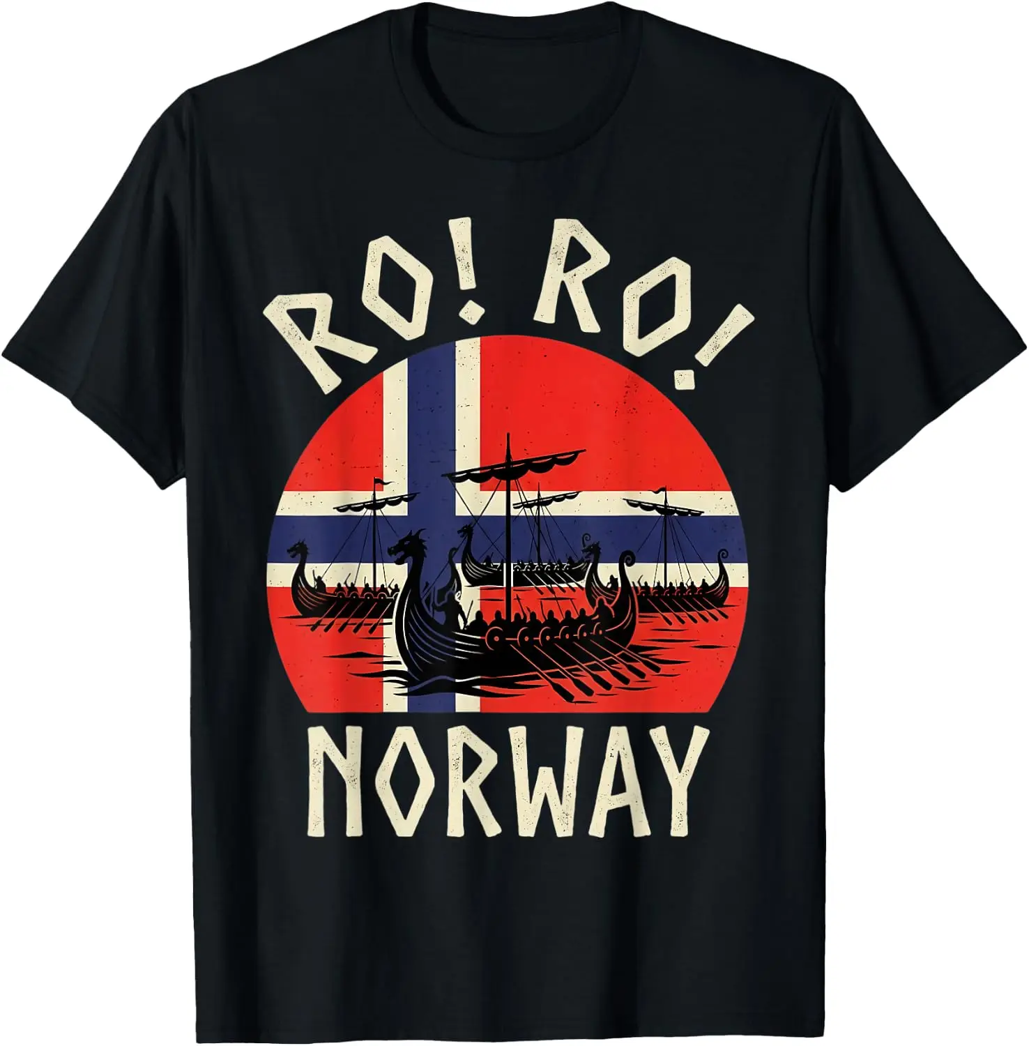 Ro Norwegian Viking Ship Norway Fleet Flag Emblem T-Shirt 100% Cotton Trendy Y2K Short-Sleeve Tee-Soft, Quick-Drying,