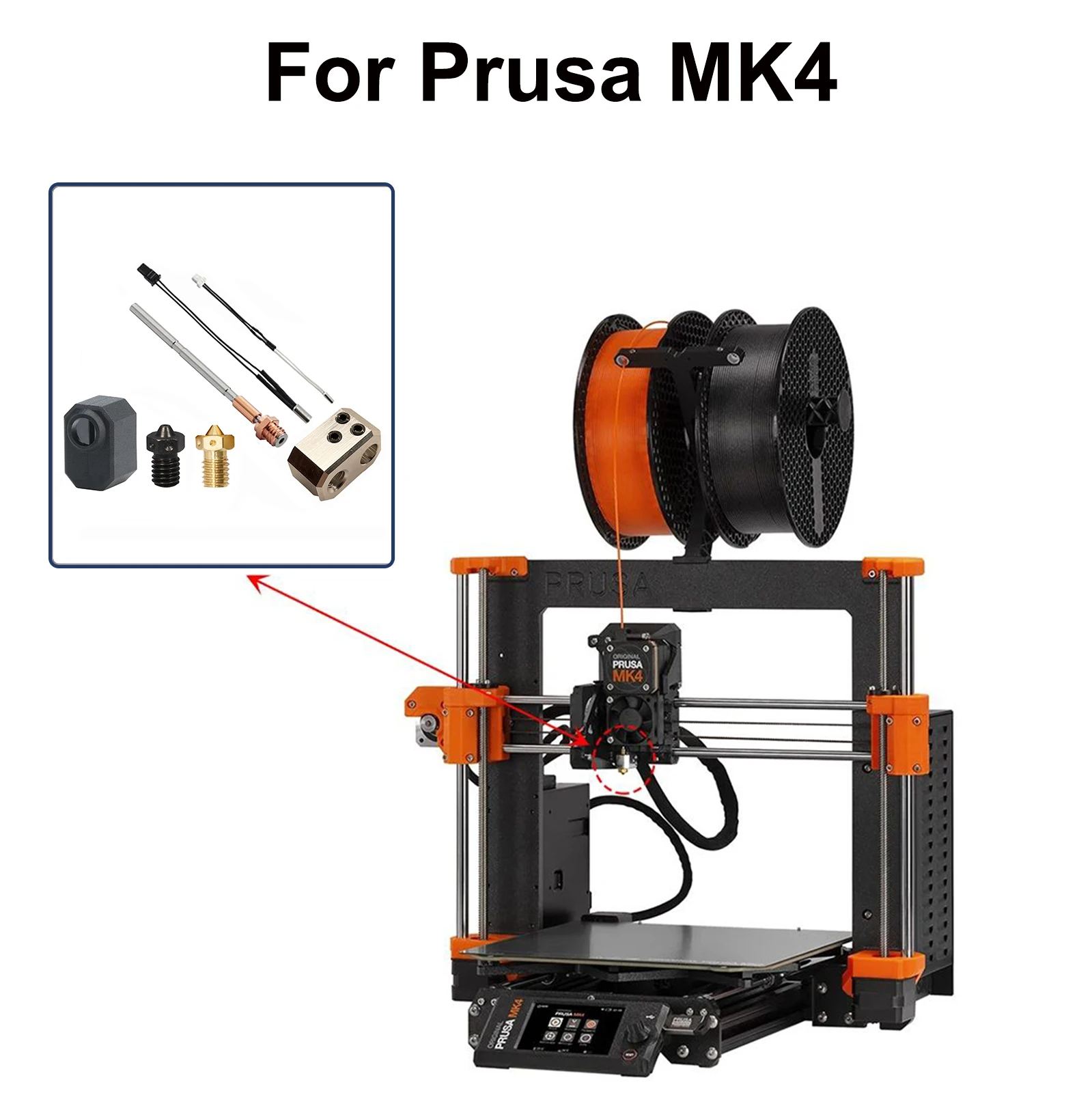 For Prusa MK4 Hotend with Heater Cartridge Heating Block Hardened Steel Nozzle for Prusa M4 / XL Hotend Extruder Parts