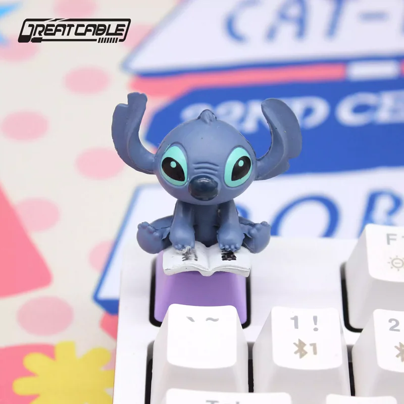 Cartoon Stitch Resin Dolls Model Personalized Keycaps for Cross Axis Mechanical Keyboard 3D Cute Anime Gamer Student R4 Key Caps