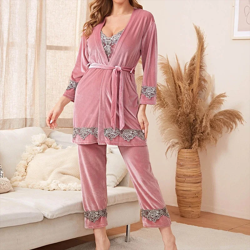 2026 New Style European and American Sexy Multicolor Loungewear - Fashionable & Comfortable Lace-trimmed Pajamas with Robe