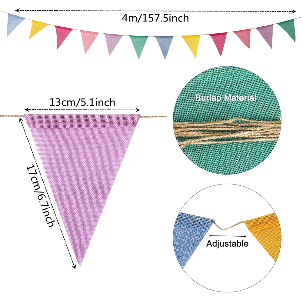 4M Colorful Vintage Burlap Linen Bunting Flags Triangle Pull Pennant For Christmas Birthday Party Wedding Decoration Candy Bar