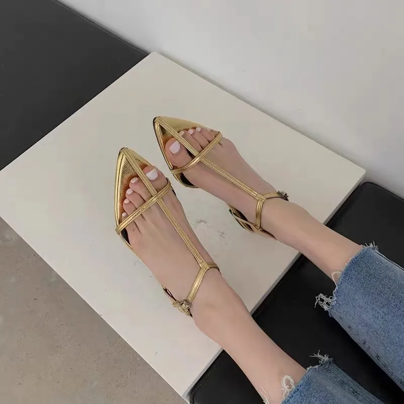 Fashion Sandals Women\'s New High Quality Leather Pointed Cross Tie High Heel Roman Shoes Modern Summer Open Shoes